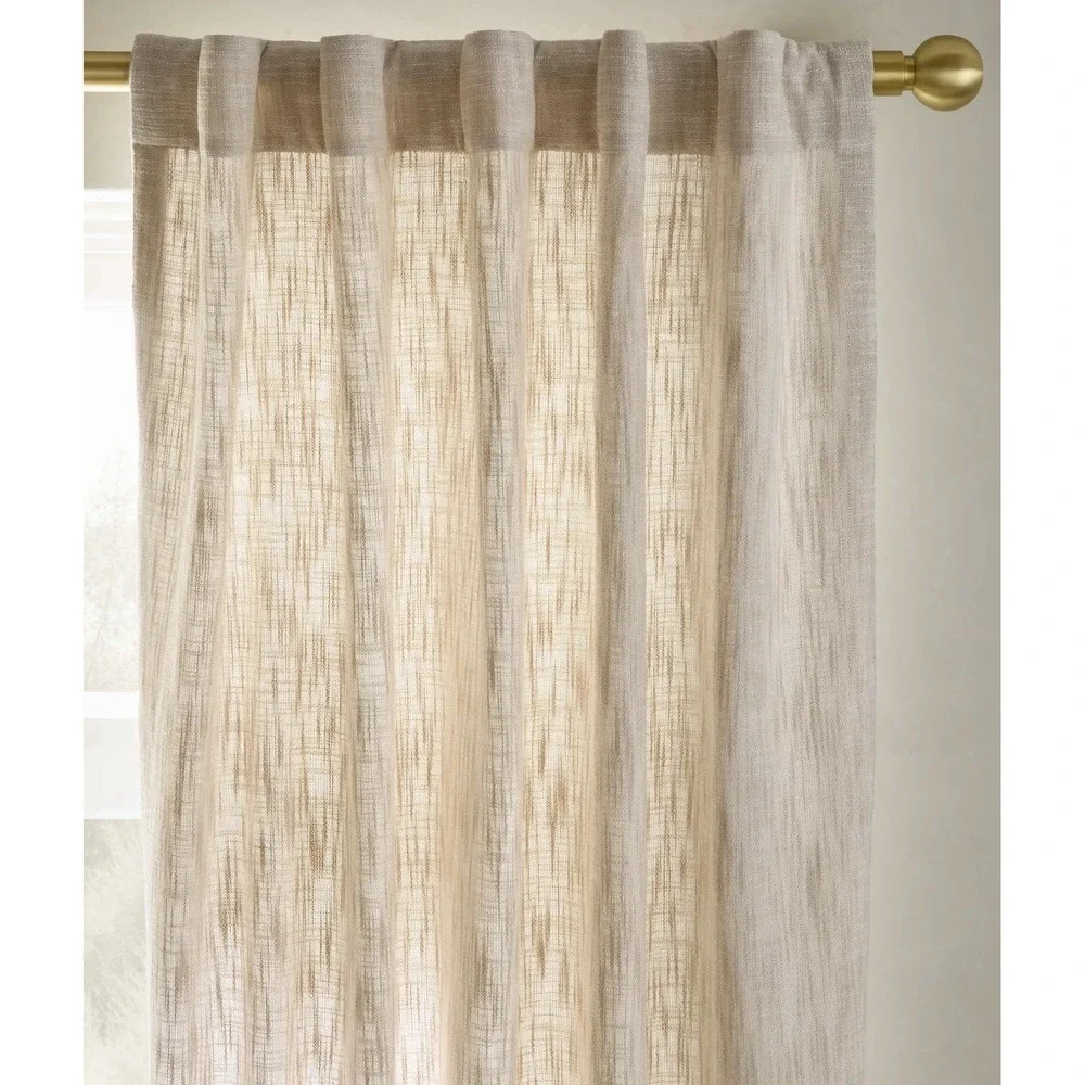 Quince Textured Cotton Curtain Panels 48x84 Oatmeal Lined set of 2 NWOT